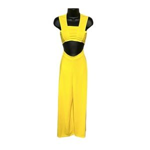 PrettyLittleThing Yellow Cut Out Jumpsuit Wide Leg Square Neck Sz 2 NWT